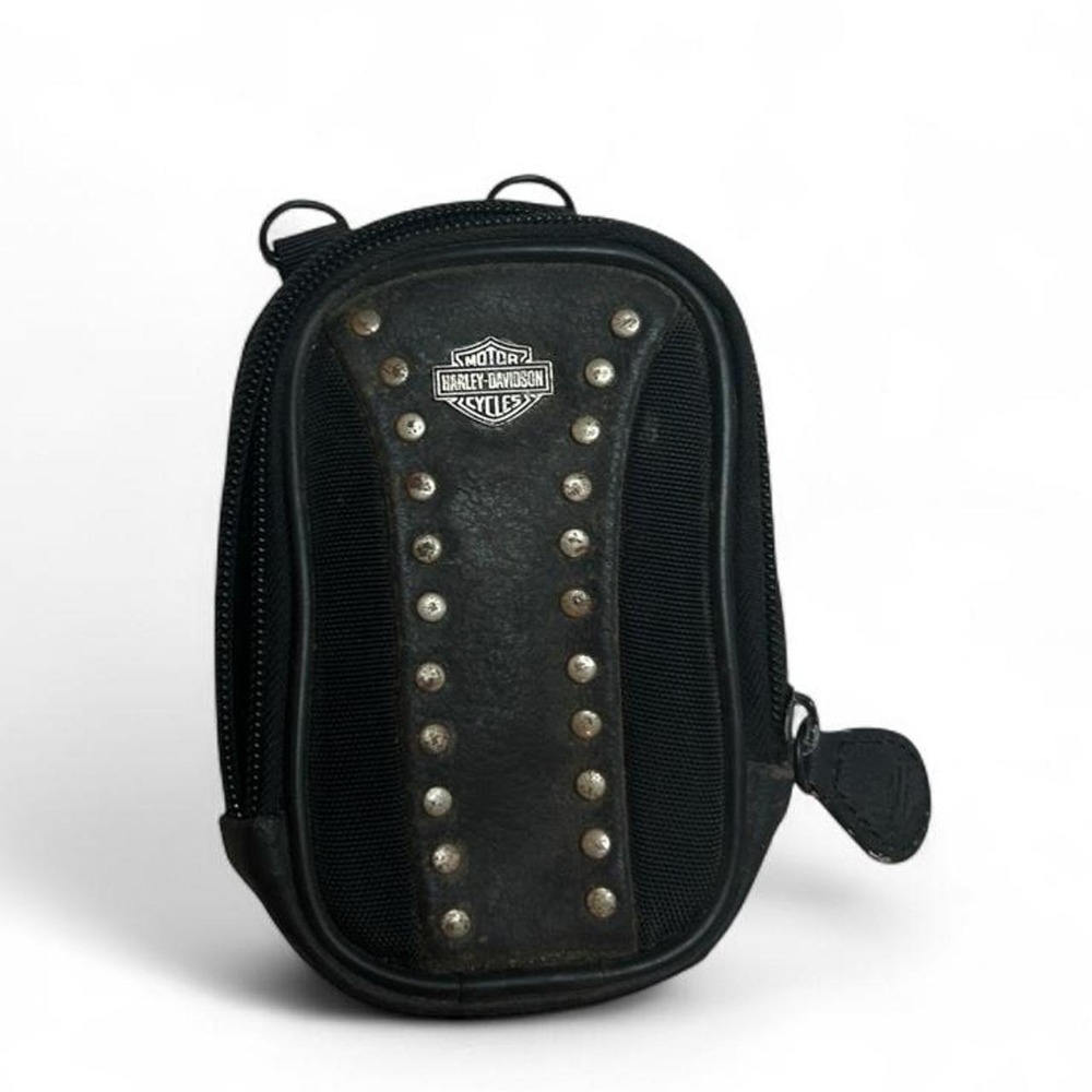 Harley-Davidson Mini Moto Pouch Black Studded Leather Biker Goth Belt Bag Travel